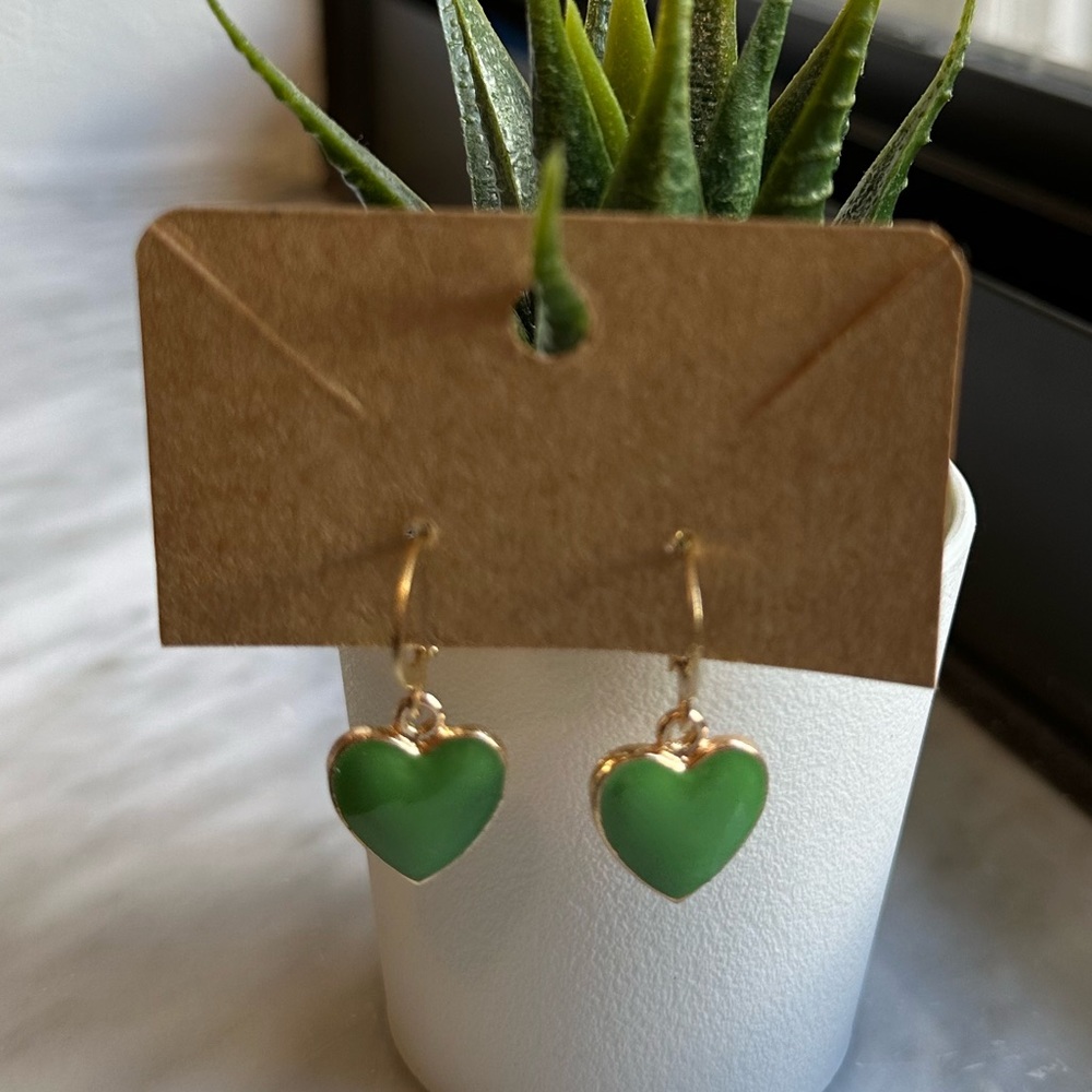 Green Heart Dangle Earrings